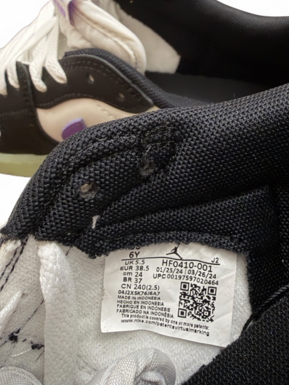 Nike Air Jordan 1 Retro Low OG ‘Black Raspberry’ Size US 6 Youth/ 7.5 Women’s - Picture 7 of 8